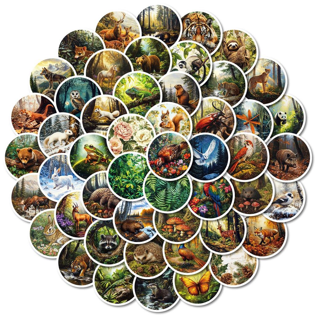 50 Retro Style Forest Realistic Animal Adventure Stickers Waterproof Decorative Stickers