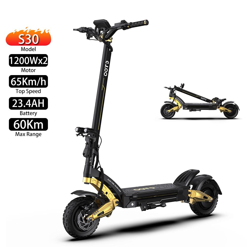 Electric Scooter Foldable OOTD S30 10" 1200Wx2 Motor 23.4AH Range 60Km Load 120Kg Black