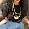 French Style Retro Faux Pearls Necklace Women Long White Three Layered Faux Pearls Luxury Sweater Necklace Jewelry Gift