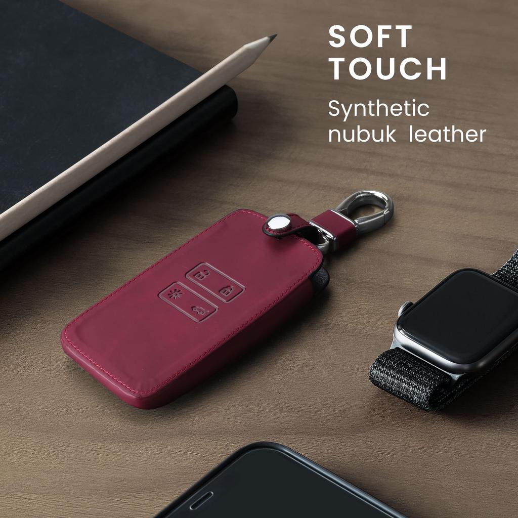 Kwmobile Renault Key Case - Protective Key Cover for Car Keys - Nubuck-Look PU Leather, Dark Red