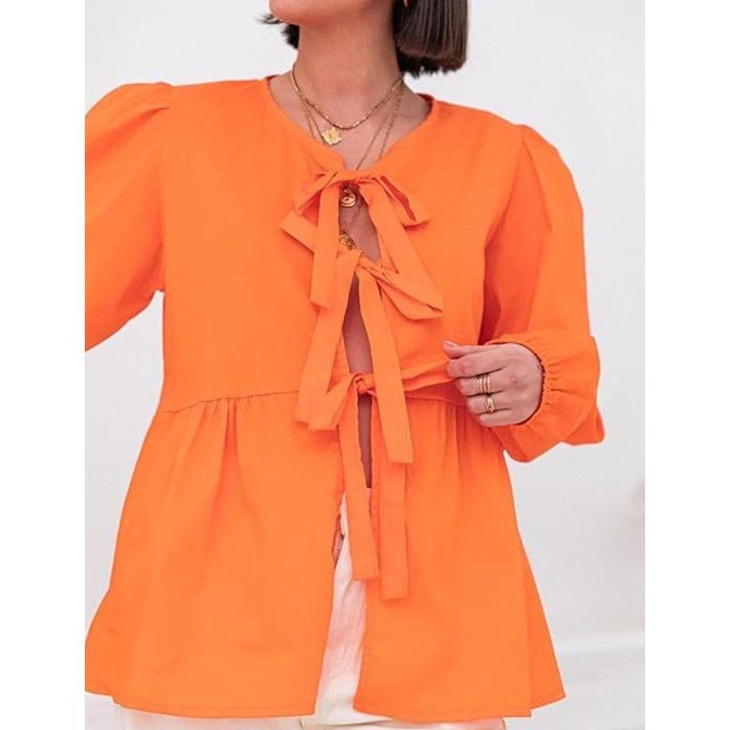 Short sleeve 2025 European and American Women clothes Street Fashion Bow Long sleeve Shirts Long Sleeve Shirt