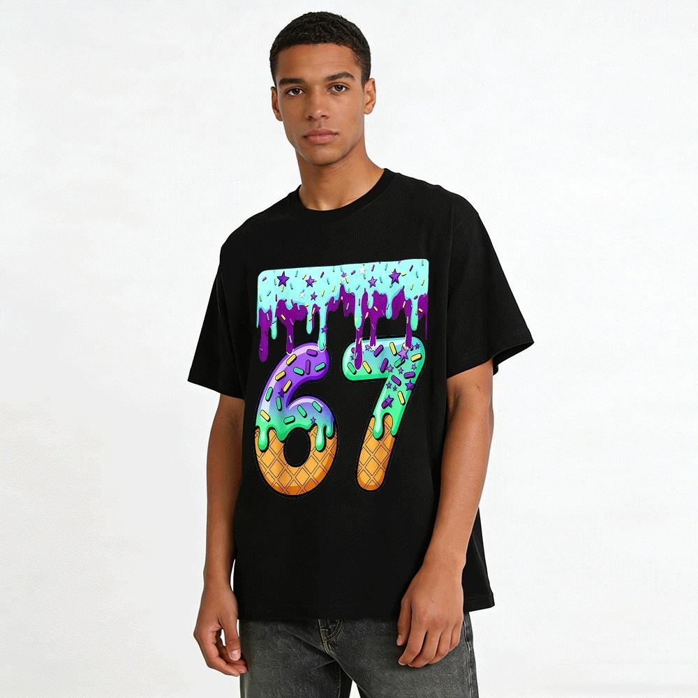 Sweet Drizzle Number 67 Print Casual Tee For Adults Kids Pure Cotton T-shirt
