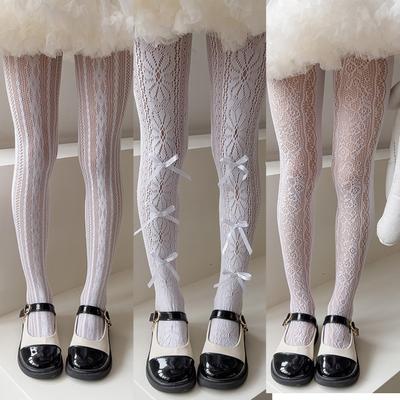 Aesthetic European Style Tight for Kids Girl Solid Color Series Floral Bowknot Pantyhose for Children Girl Summer Stocking Sock