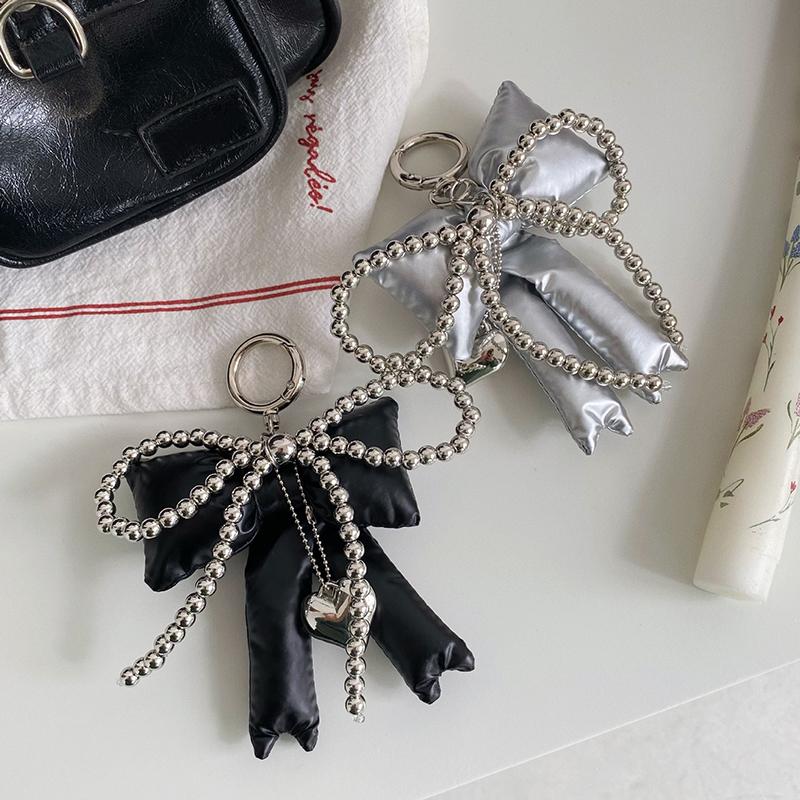Y2K Bow Bag Charm Beaded Heart Pendant Cute Fashion Keychain Accessory For Handbag Backpack Hanging Decoration Keyrings