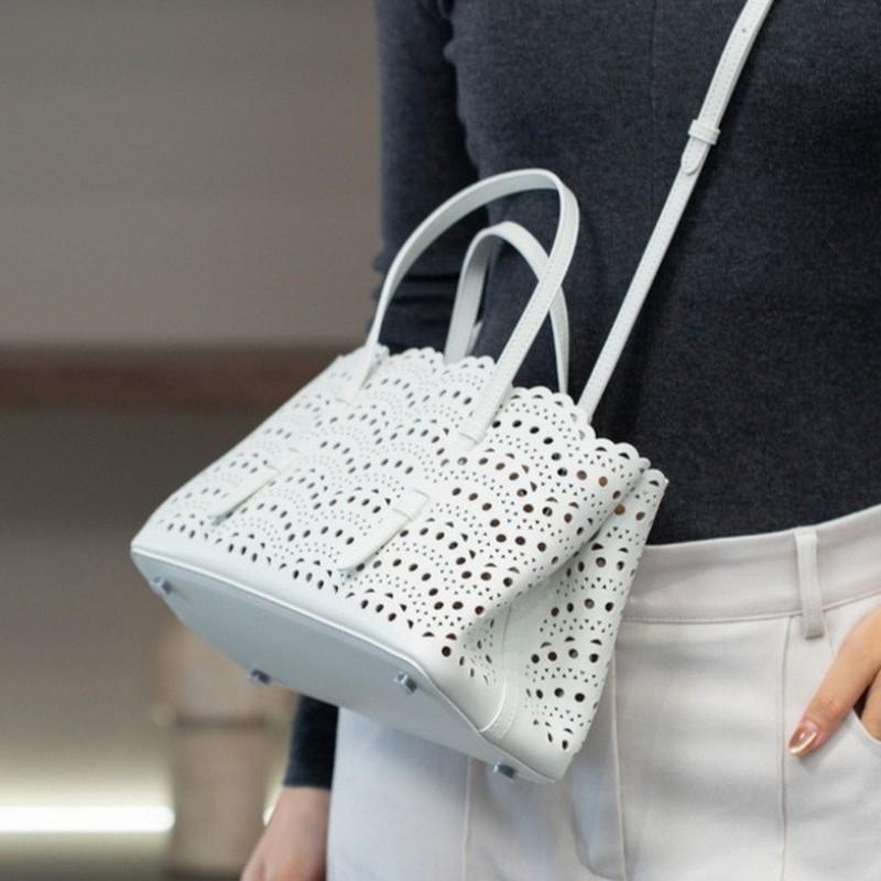 2026 Genuine Leather Women's Bag Tote French Hollowed-out Carved 25 Portable Cross-body Lazy Vegetable Basket