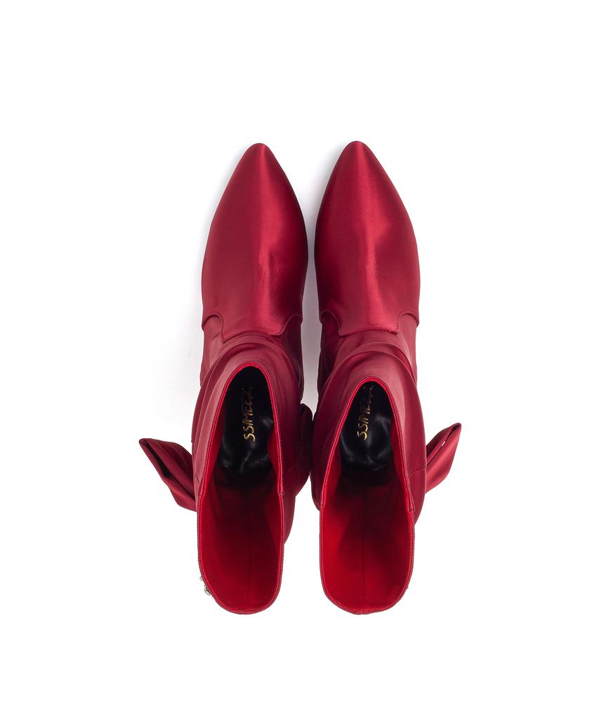 Ssimeez Satin Ribbon Heeled Boots (Red)