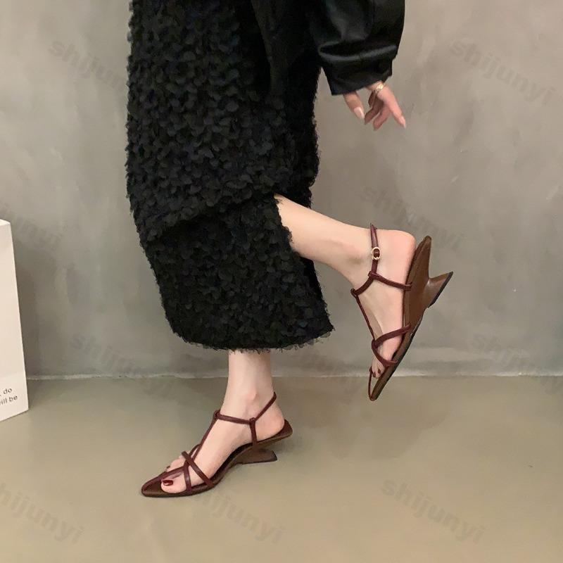 Summer Women's Sandals 2026 Pointed Toe Mid Heels Buckle Sexy Shoes New Trend Designer Pumps Dress Party Sandalias De Mujer