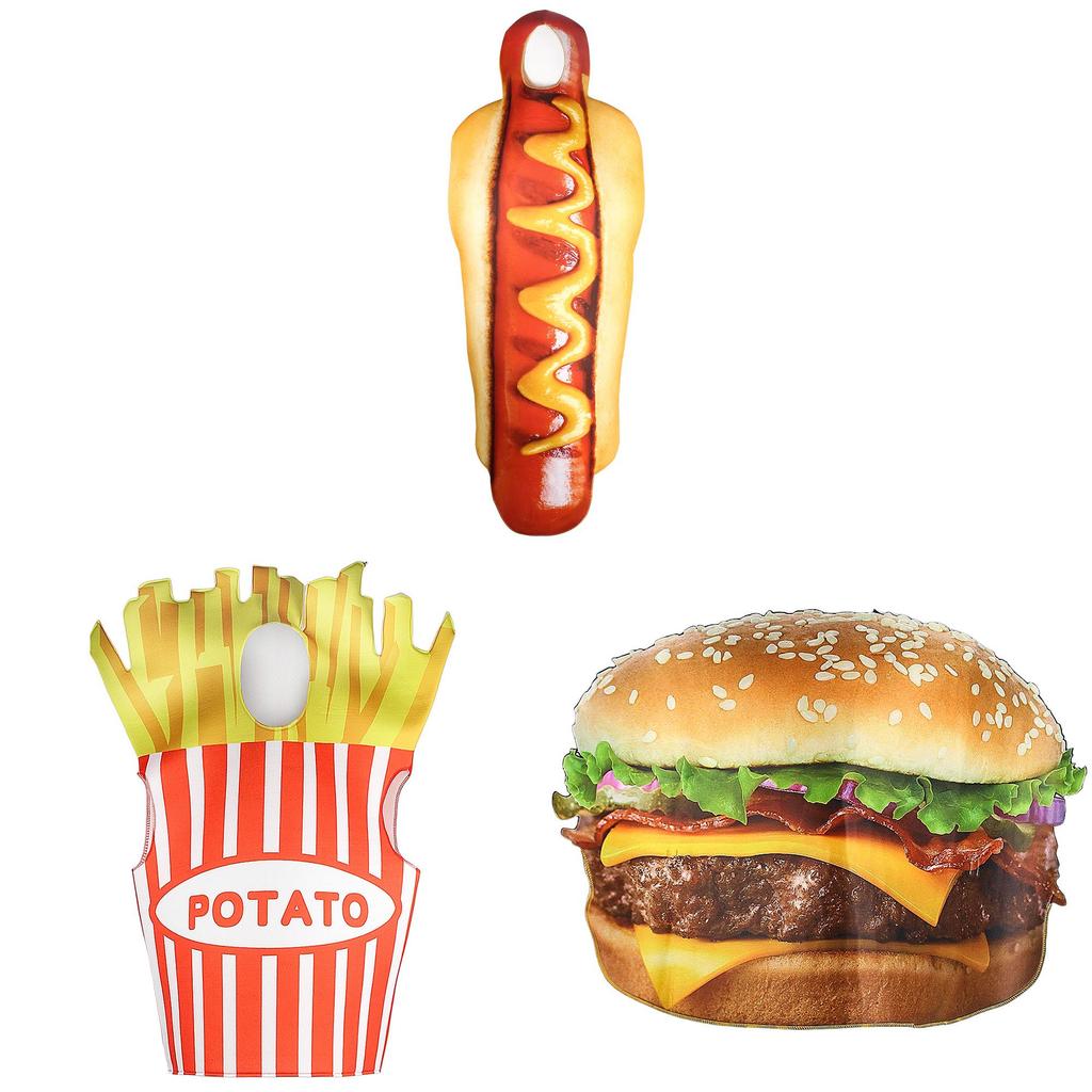 Food Theme Adult Costume Sausage Hamburger Fries Cosplay Outfit For Halloween And Party Fun