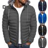 Men Cotton Jacket Hooded Drawstring Long Sleeve Zipper Placket Casual Coat Windproof Plush Lining Thickened Warm Outwear