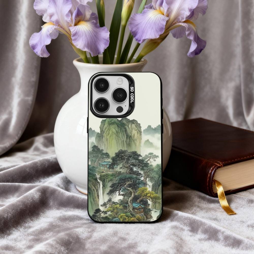 C-Chinese-E l-landscape-E Phone Case For iPhone17,16,15,14,13,12,11 Plus,Pro Max Black Candy Silver Plated Cover