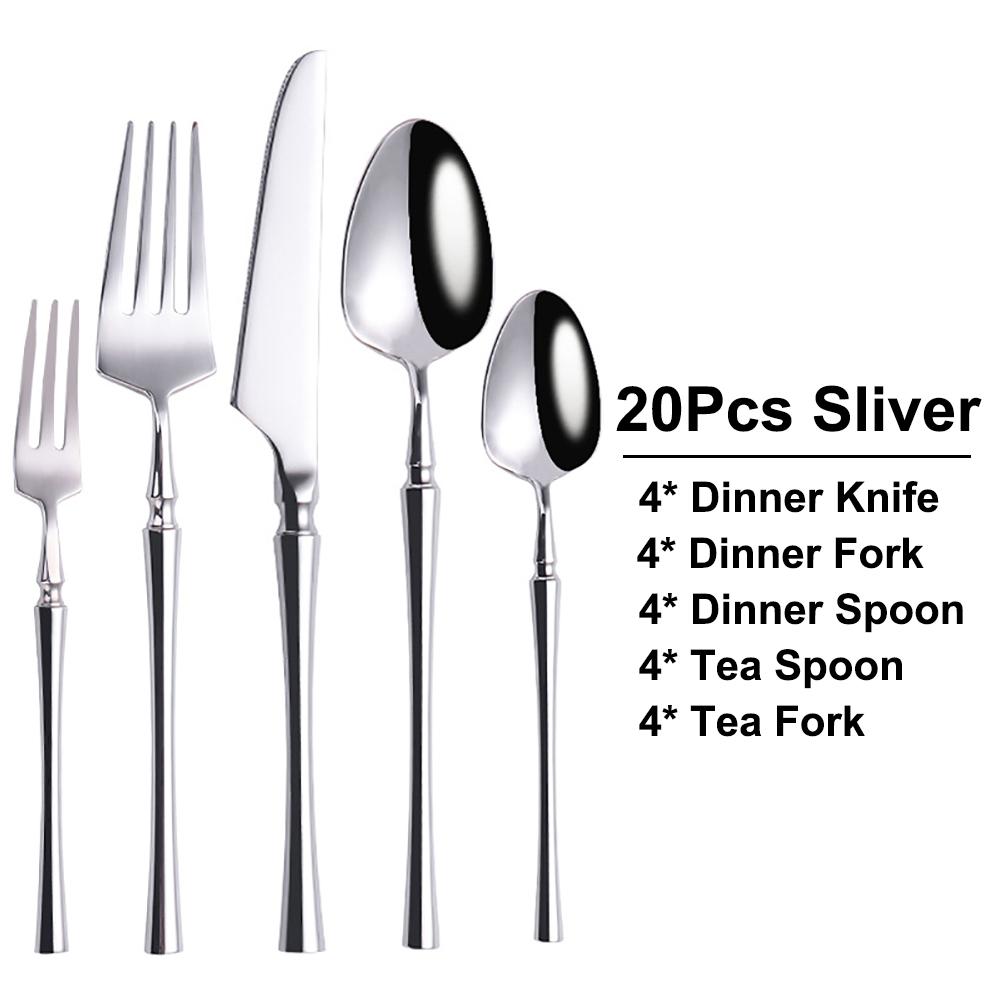6/16/20/24/30Pcs Stainless Steel 304 Tableware Sliverware Western Knife Fork Spoon Set Mirror Cutlery Set Dishwasher Safety