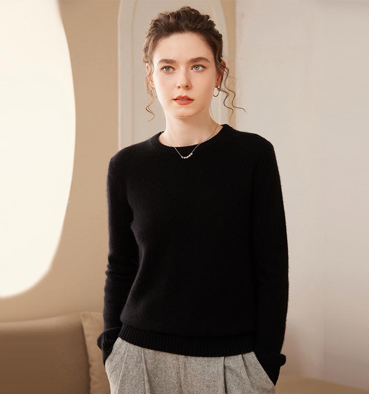 Women's Fashionable Slim Fit Round Neck Cashmere Sweater - Autumn/Winter Versatile Knit Base Layer