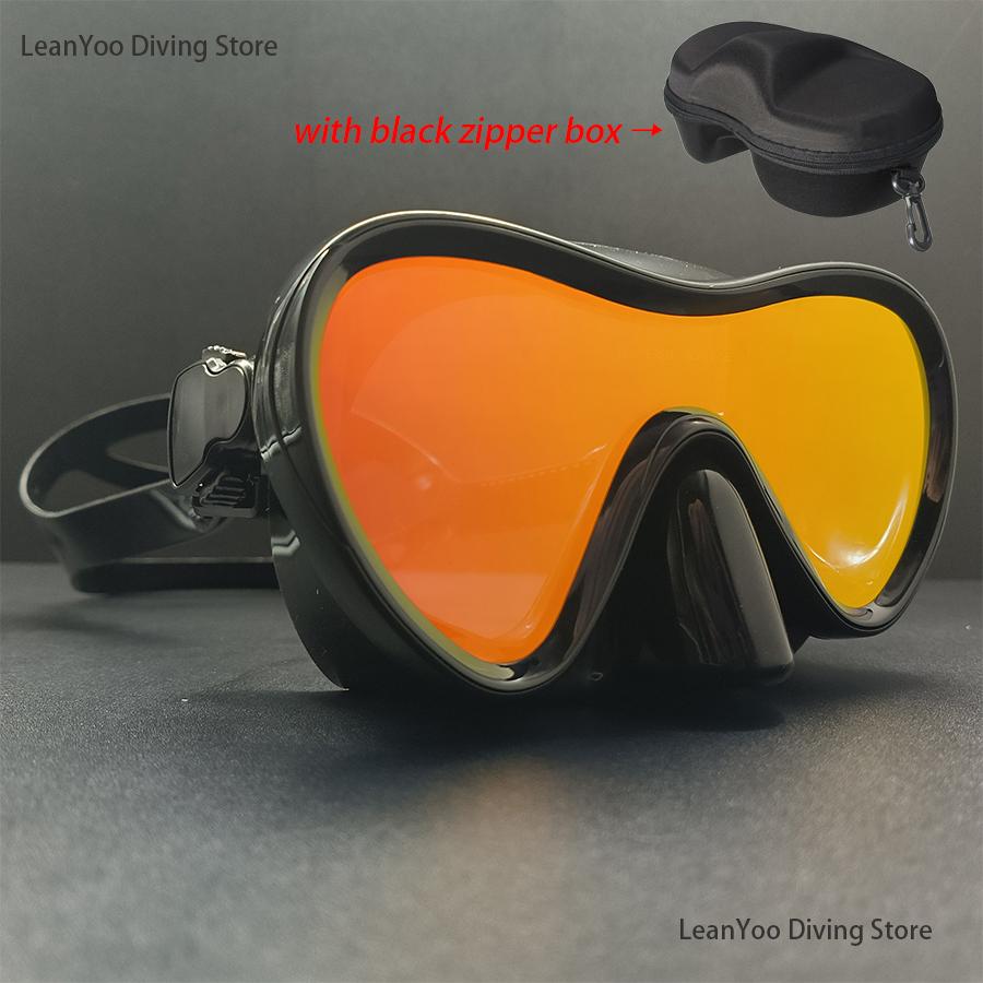 Dış Mekan Aynalı Temperli Cam Şnorkel Maskesi UV Korumalı Dalış Gözlüğü Yüzme İçin Siyah Fermuarlı Kutuda Paket
