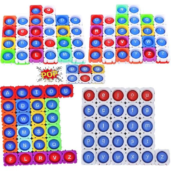 Alphabet Match Game, 26 Uppercase and Lowercase Pop-Its Blocks, Colorful Letters (Lowercase&Uppercase Pop&FlashCard) LowerCase&UpperCase Pop&F