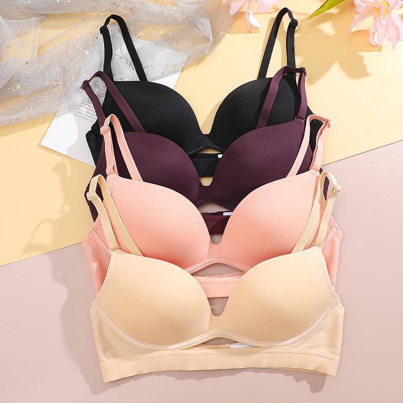 Smooth Seamless Small Chest Gather Underwear For Women Comfortable Upper Support Anti Shock Closed Bra Hollow Bra