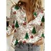 Women's Santa Claus Print Blouse, Elegant Long Sleeve Shirt Collar, Vintage Holiday Style, Fall Winter Work Daily Wear