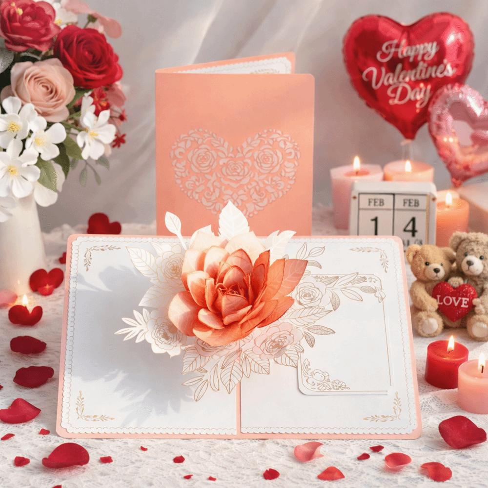 Paper Sculpture 3D Flower Greeting Card Romantic Romantic Wedding Card  For Family Friends