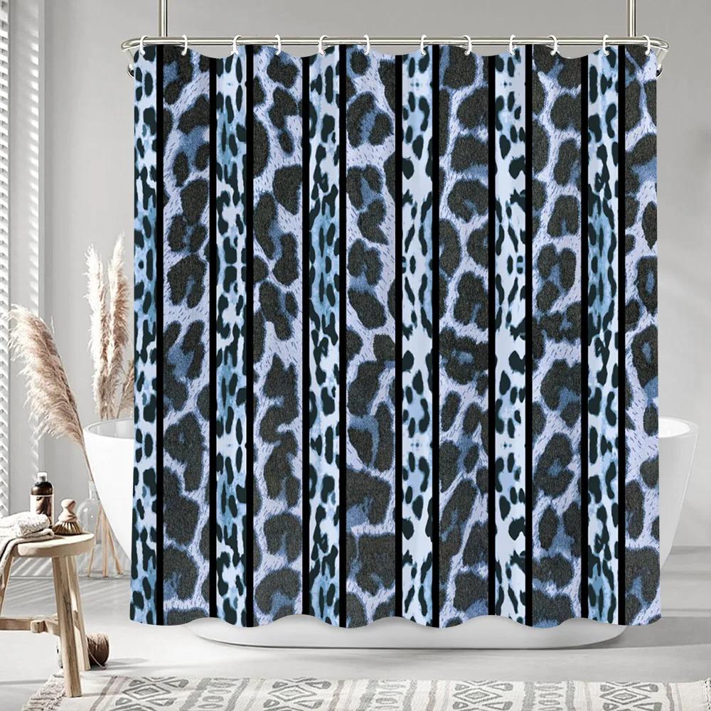 Personalised Striped Geometric Shower Curtain Girl Leopard Art Creative Polyester Fabric Bath Curtains Bathroom Decor With Hooks