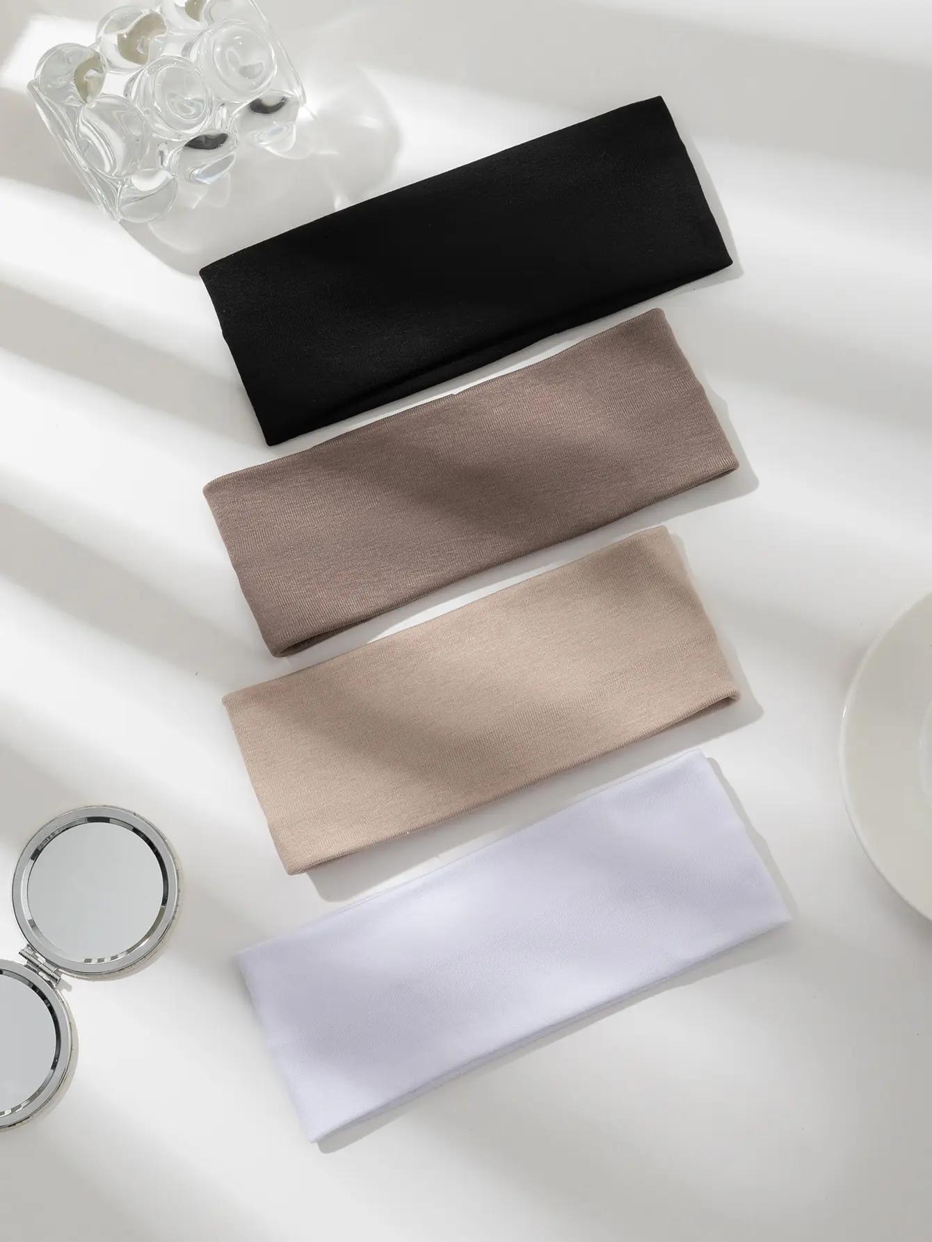 

4 шт./Набор Модные широкие однотонные повязки на голову Мягкие эластичные повязки на голову Женские Девичьи вязаные Для макияжа Бега Спорта Йоги Аксессуары для волос