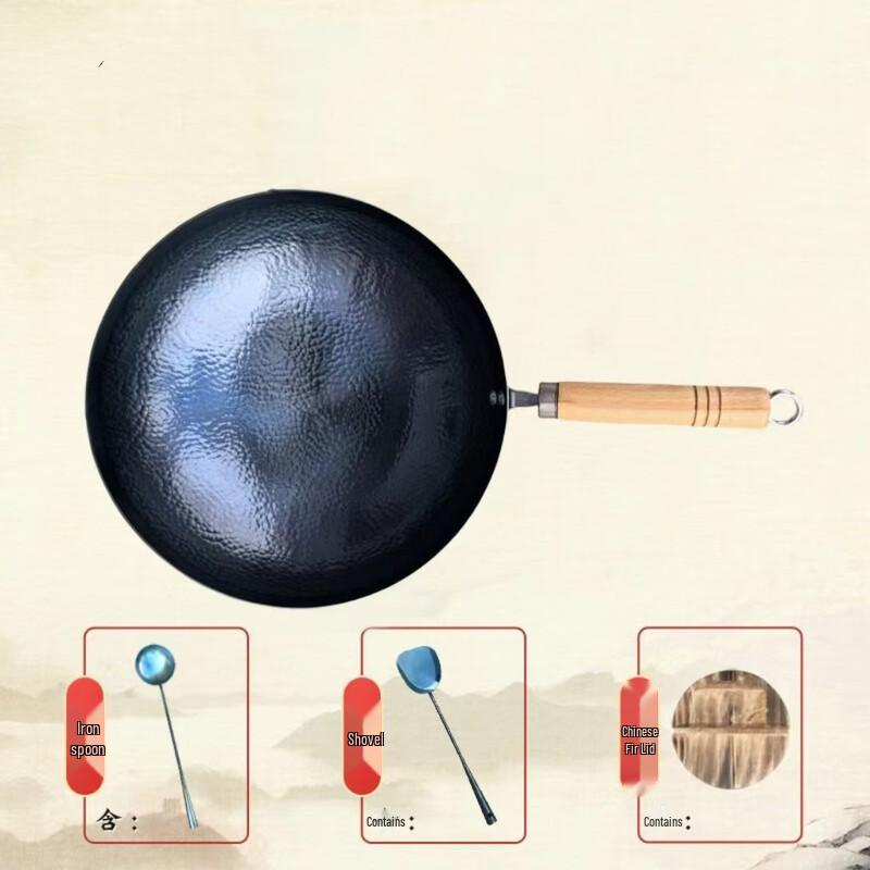 ZISIZ Handmade Fish Scale Iron Wok 34cm