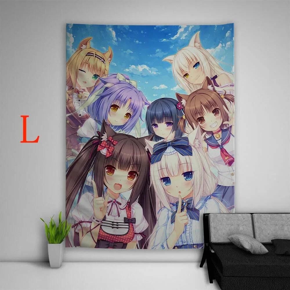 Тканевое панно Nekopara Аниме Настенный Кавайный Декор Комнаты Художественный Отпечаток Постер Милая Девушка Манга Эстетика Ткань для Фона Спальни 74x94cm(29x37in)