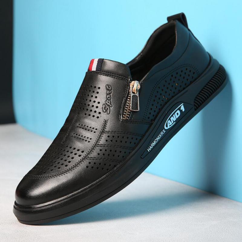 2022 Sommer Business Leder Herren Anzugschuhe Mann Slipper Mokassins Atmungsaktive Sandalen Slip On Schwarz Fahrschuhe Zapatillas