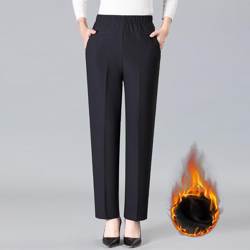 Plus Velvet Thickened Elastic High-Waist Pants for Middle-Aged and Elderly Women - Loose Fit Grandma Straight-Leg Pants