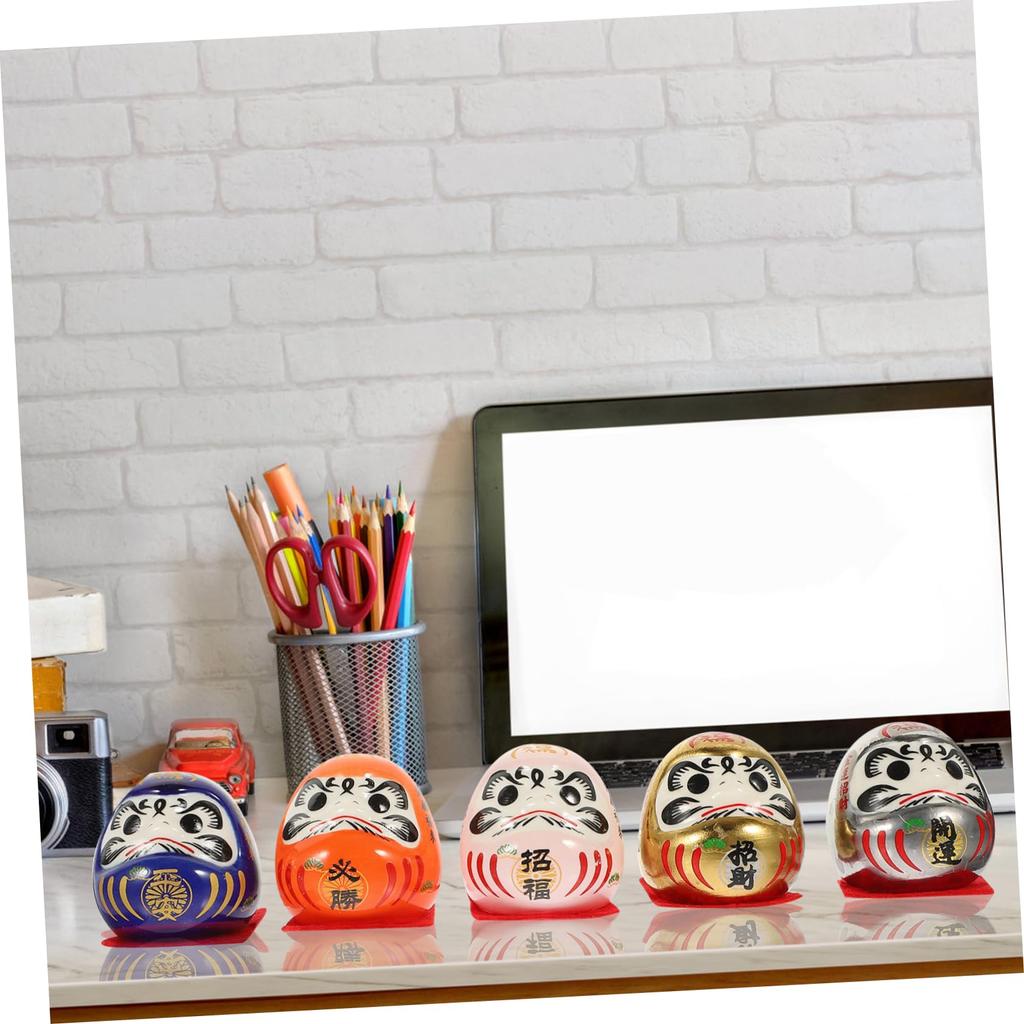 YARDWE Japanese Ceramic Daruma Egg Lucky Decorations for Car and Home Exquisite Traditional Crafts for Wealth and Set of 5 Figurines, Decor, Design,