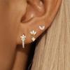 Conjunto de Brincos Huggie de Flor 3 Peças Para Mulheres Joias para Piercing de Tragus Lote Brincos Argola de Cartilagem Cristal Folha Lóbulo Helix Brincos em Atacado