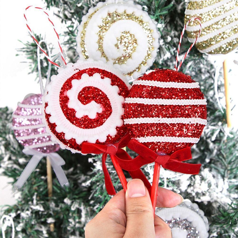 Cartoon Sequins Lollipop Ornament Large Xmas Candy Hanging Decor Winter Home Decor