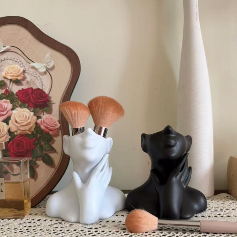 Creative Makeup Brush Holder Human Face Art Desktop Decoration Large Capacity Pencil Holders Storage Organizer Flower Vase Home