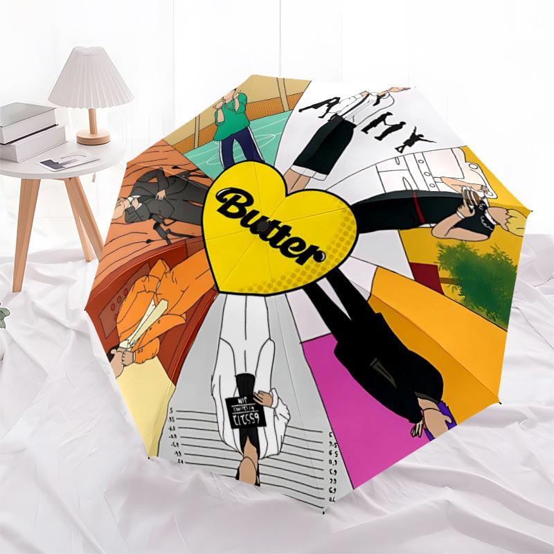 1 stuks BTS Kpop Automatische Vouwparaplu, Automatische Vouwparaplu met 8 Spaken, Handig voor Buitengebruik 029