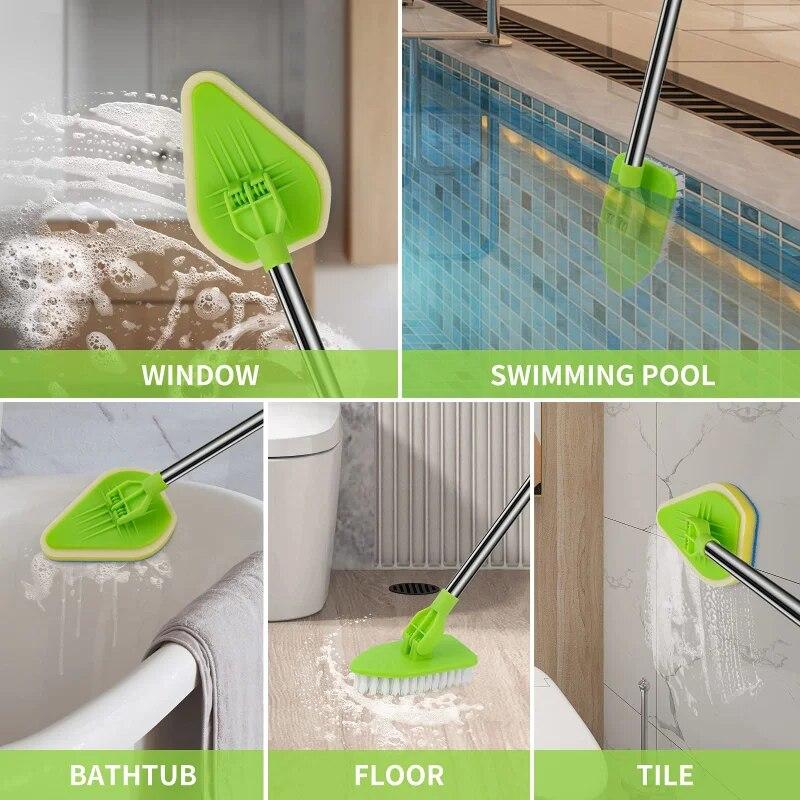 Retractable Long Handle Triangle Brush Multifunctional Floor Bathroom Cleaning Brush Sponge Brush Kitchen Supplies Cleaning Tools