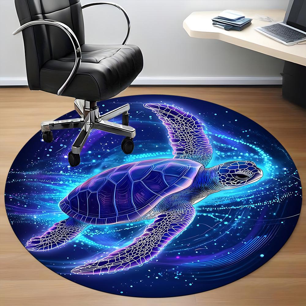 1pc Sea Turtle Chair Carpet for Office, Round Polyester Mat, Indoor Decor for Office, Easycare Fabric, Washable Non-slip Area Carpet