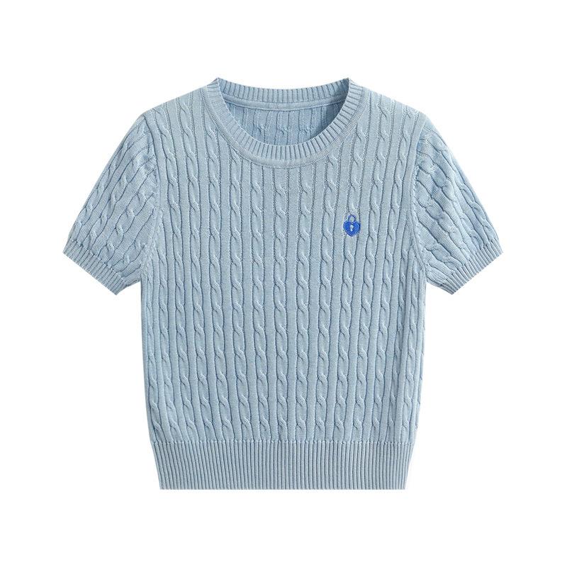 Nuovo Maglione Estivo da Donna Slim e Snellente, Versatile Monocolore, Maglioncino Corto Lavorato a Maglia Retro Intrecciato, Top T-shirt