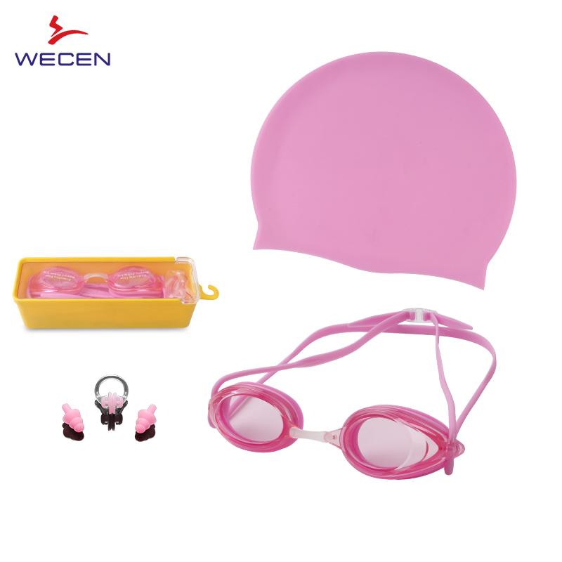 Professional Anti-Fog Swimming Goggles with Suit Swimming Cap Nose Clip Ear Plugs Dry Cloth