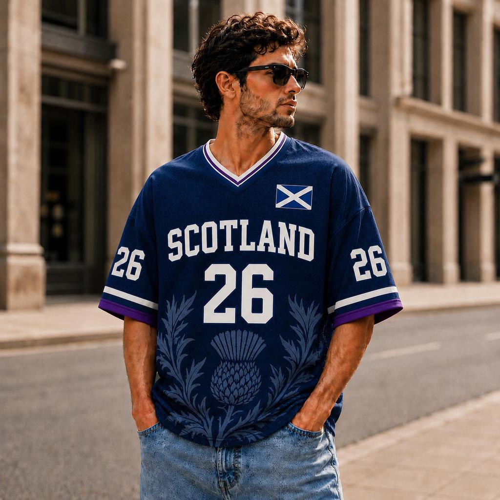 2026 Scotland National Flag #26 Soccer Jersey Quick Dry Mesh Thistle Pattern Football Fan Short Sleeve T Shirt For Kids Adults