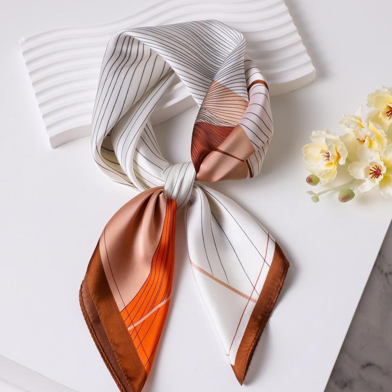 70cm Vintage Korean Style Silk Scarf: Versatile Faux Silk Neckerchief with Vintage Print for Women