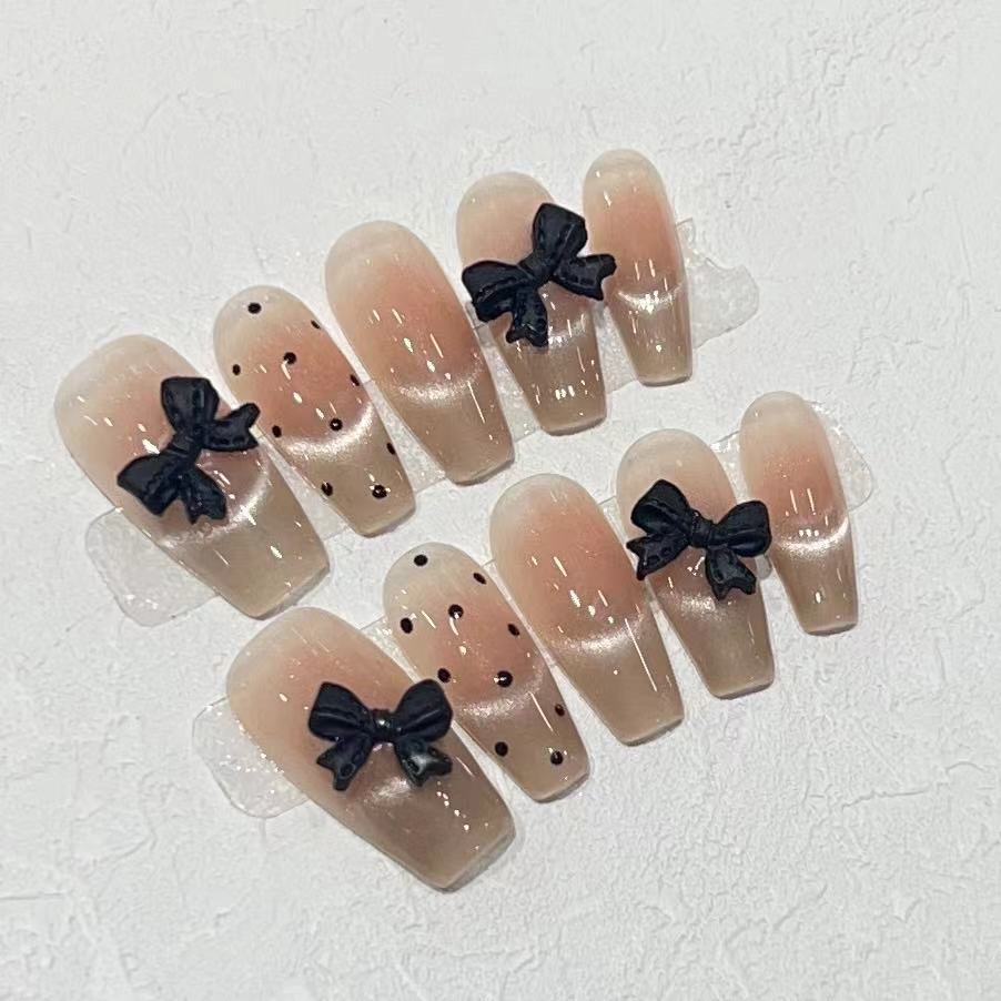 Nosit brnění Jednoduché francouzské kočičí oko Puntíkovaná mašlička Nail Art Odnímatelný kousek umělého nehtu