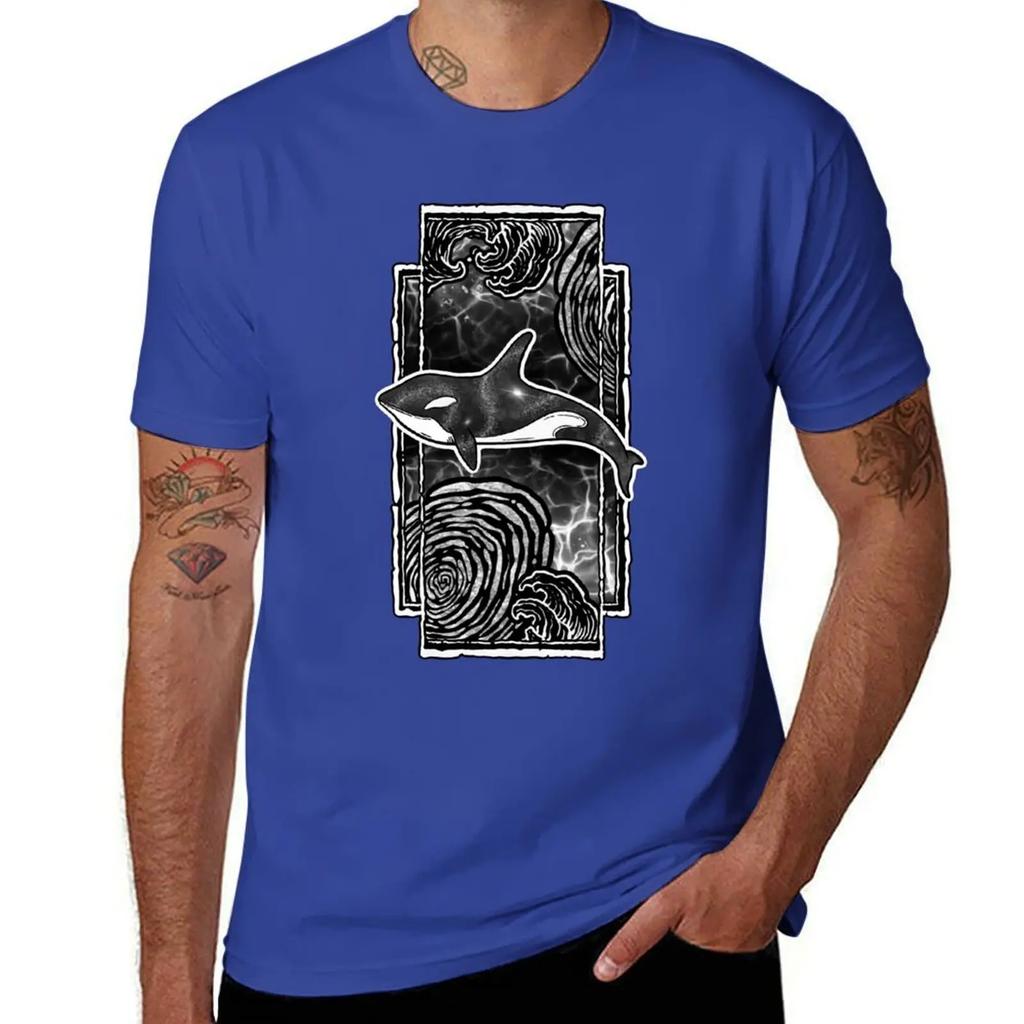Orca whale  white outline TShirt graphic t shirts animal prinfor boys men clothes