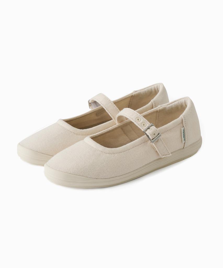 Lemouton Sweet Comfortable Wool Flat Mary Jane Shoes Cream