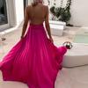 Waist Tight Backless High Split Hem Prom Dress Solid Color Cross Halter Women Long Dress Sundress