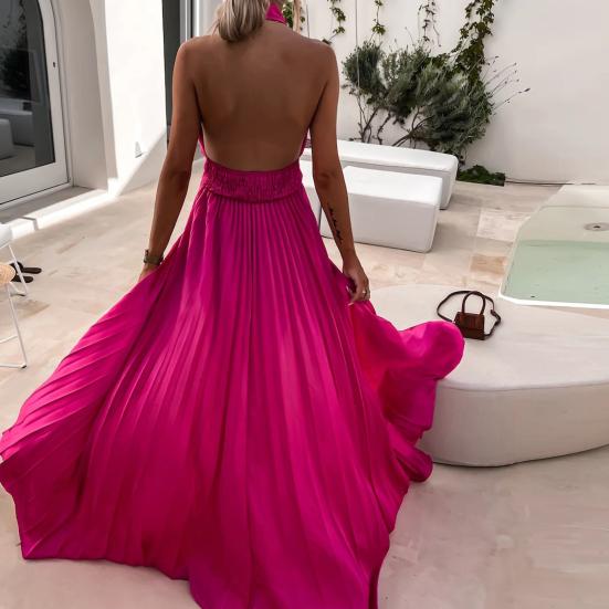 Waist Tight Backless High Split Hem Prom Dress Solid Color Cross Halter Women Long Dress Sundress