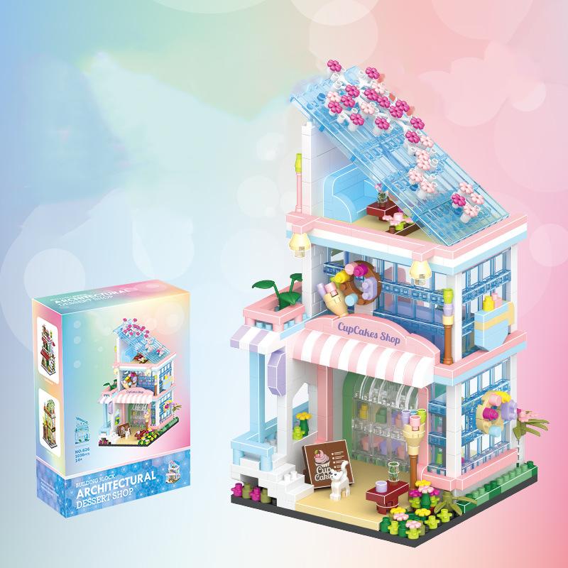 Creative Flower House Construction Blocks Dessert Shop Street View Model Blocks Toys Micro Blocks Toys For Young Boys Girls Present Kids Toys