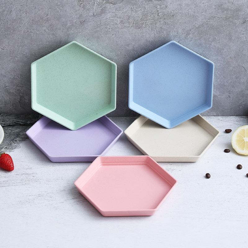 1PC Hexagonal Snack Plate Vinegar Dish Household Food Grade Plastic Spit Bone Party Dinner Dishes Camping Dinnerware