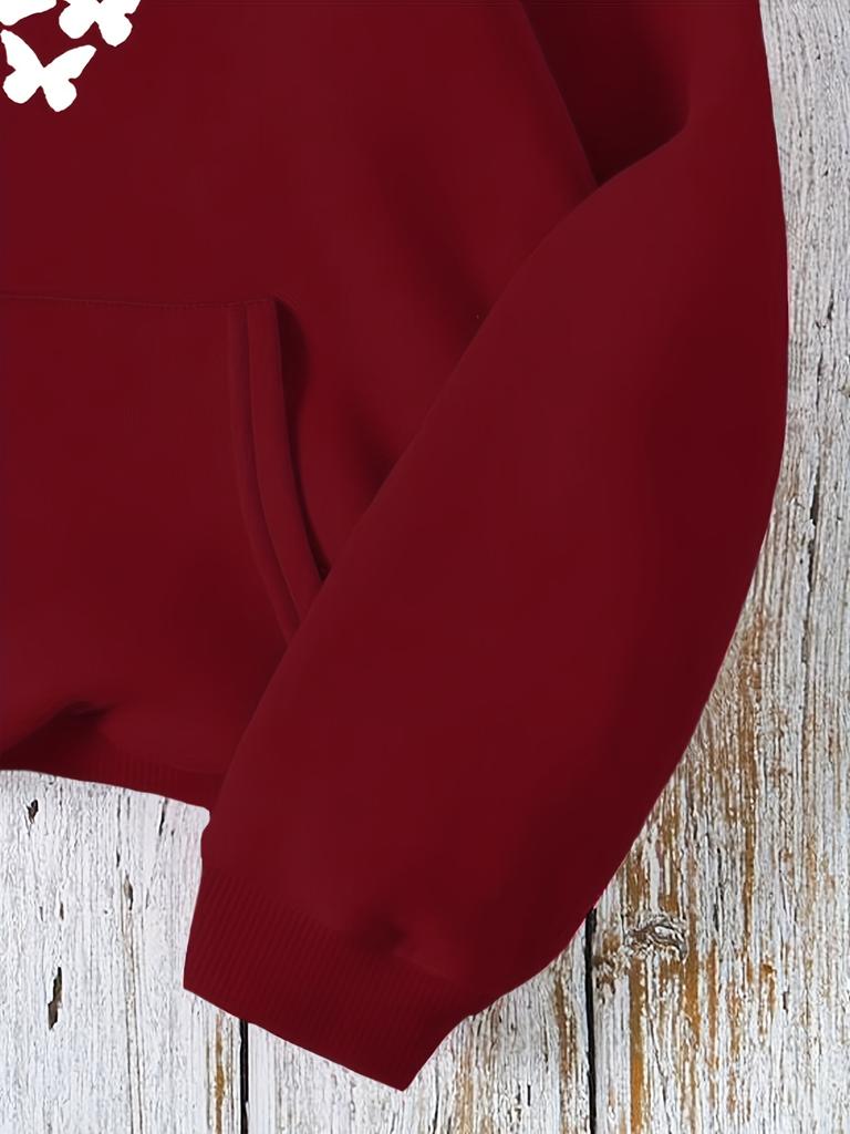 2025 Autumn and Winter Women's Butterfly Print Hooded Sweatshirt Long Sleeve Pullover Comfortable Casual Warm Sweatshirt Y2K Top