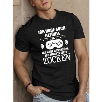 Europäische Größe Herren Freizeit-T-Shirt - Kurzarm, Polyester, Geometrischer Aufdruck mit Game Controller Design, Rundhalsausschnitt, Maschinenwaschbares Sommeroberteil