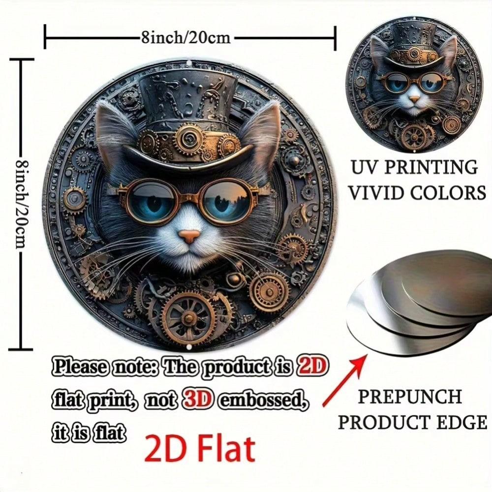 Vintage Steampunk Cat Metal Wall Art Rustproof Aluminum Home Decor 20x20