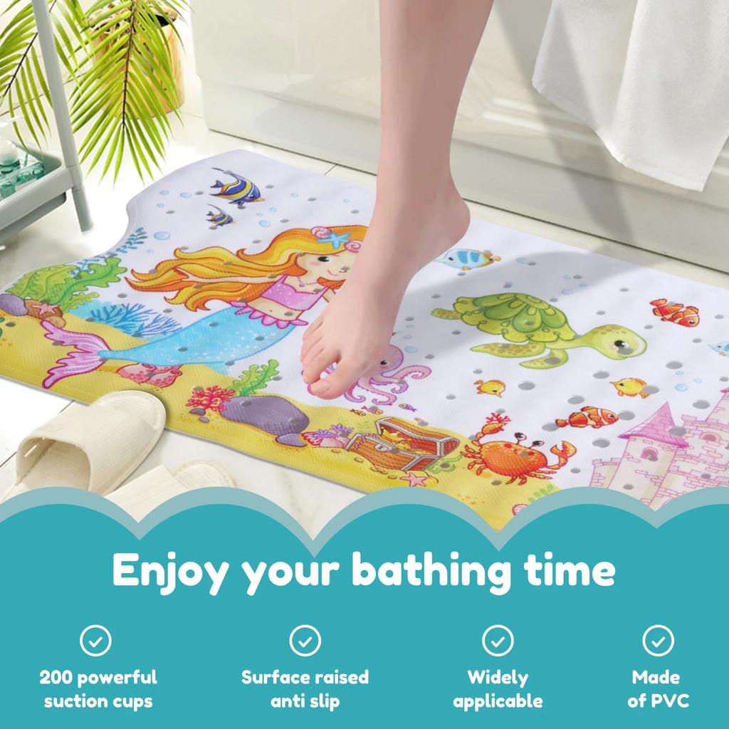 Cute Cartoon Patterned Kids Bath Mat with Suction Cups Nonslip Shower Mat Machine Washable Bathtub Mat for Home Inside