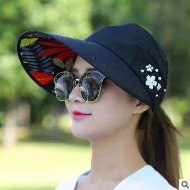 Summer Sun Protection Folding Sun Hat For Women Wide Brim Cap Ladies Beach Visor Hat Girl Holiday UV Protection Sun Hat